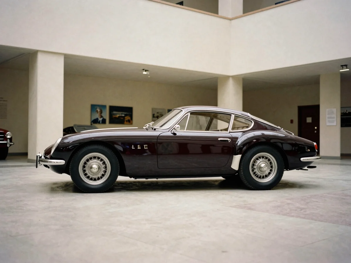 Editorial photograph of a post-war sports coupe in three-quarter