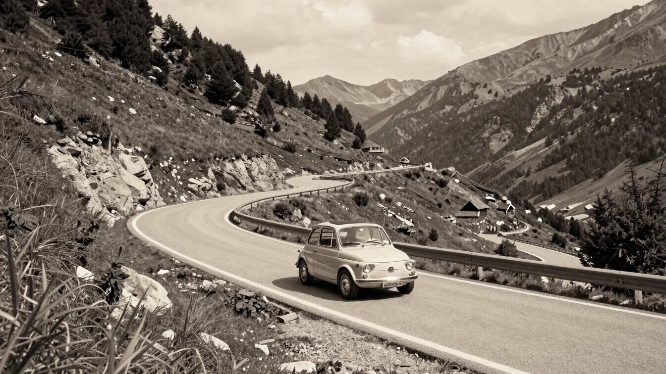 Wide environmental photograph of a winding mountain pass in Franc